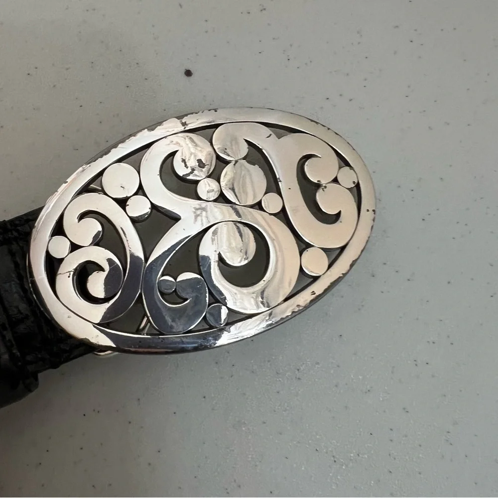 Brighton Black and Silver Braided Belt with Ornate Buckle